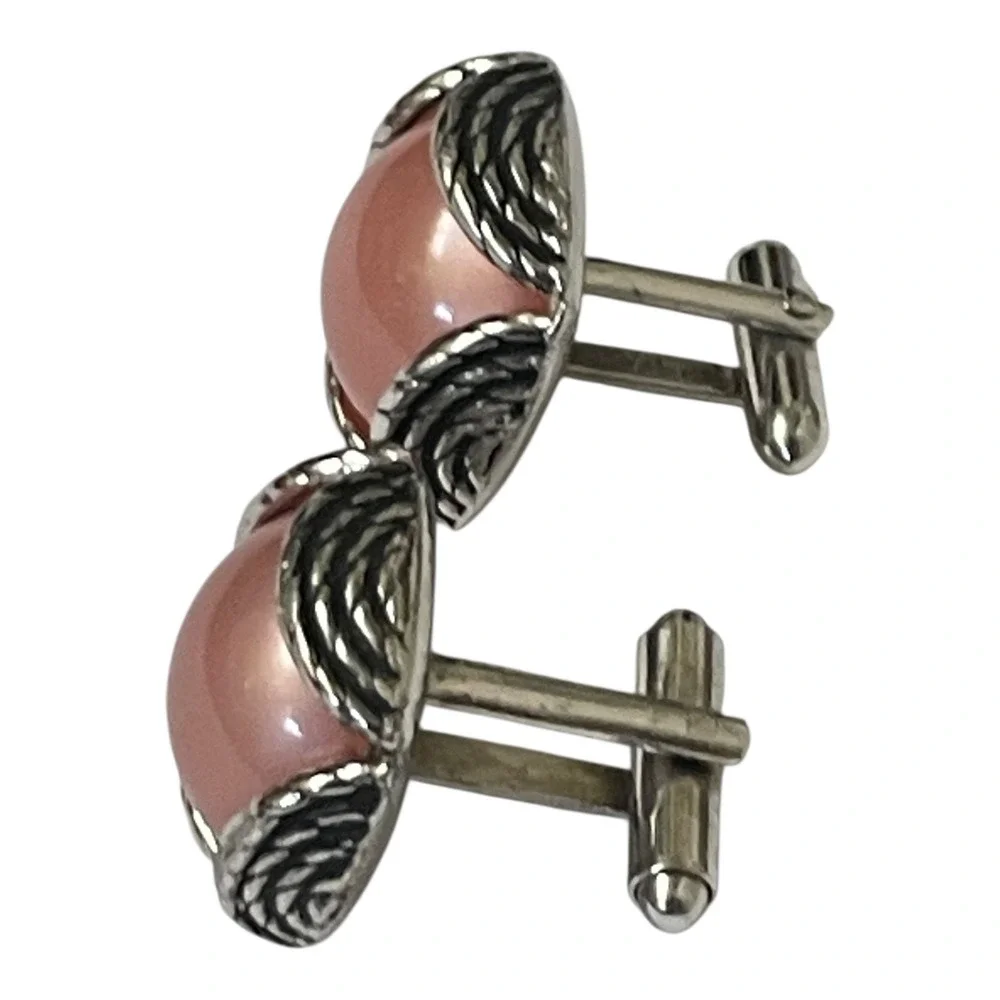 Moonglow Lucite Swank Cufflinks Rose Pink Vintage 1960s Silver Tone